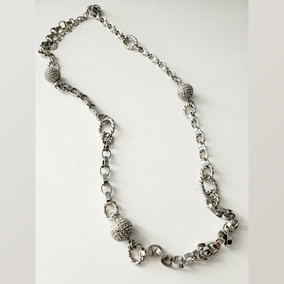 RJ Graziano Jewelry - RJ Graziano Silvertone Necklace with Pavè Balls